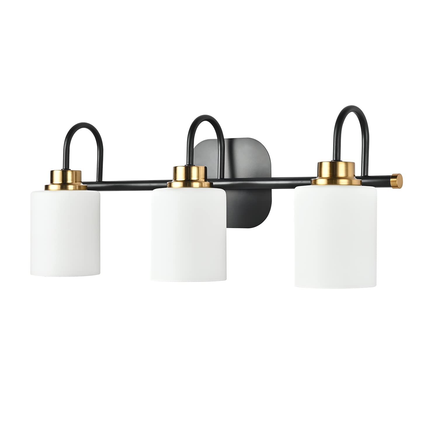 Zhuoer Mid Century Modern Matte Black And Gold 3 Lights Milky Glass Wall Light Fixture For Bathroom Modern Bathroom Vanity Light
