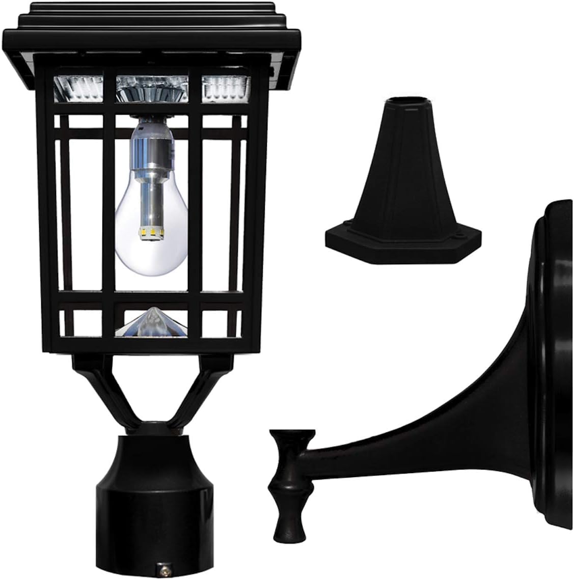 Gama Sonic Prairie Bulb Lamp Outdoor Solar Light Fixture, Pole,Pier, & Wall Mount, Solar Lights Outdoor, Black, 114B033