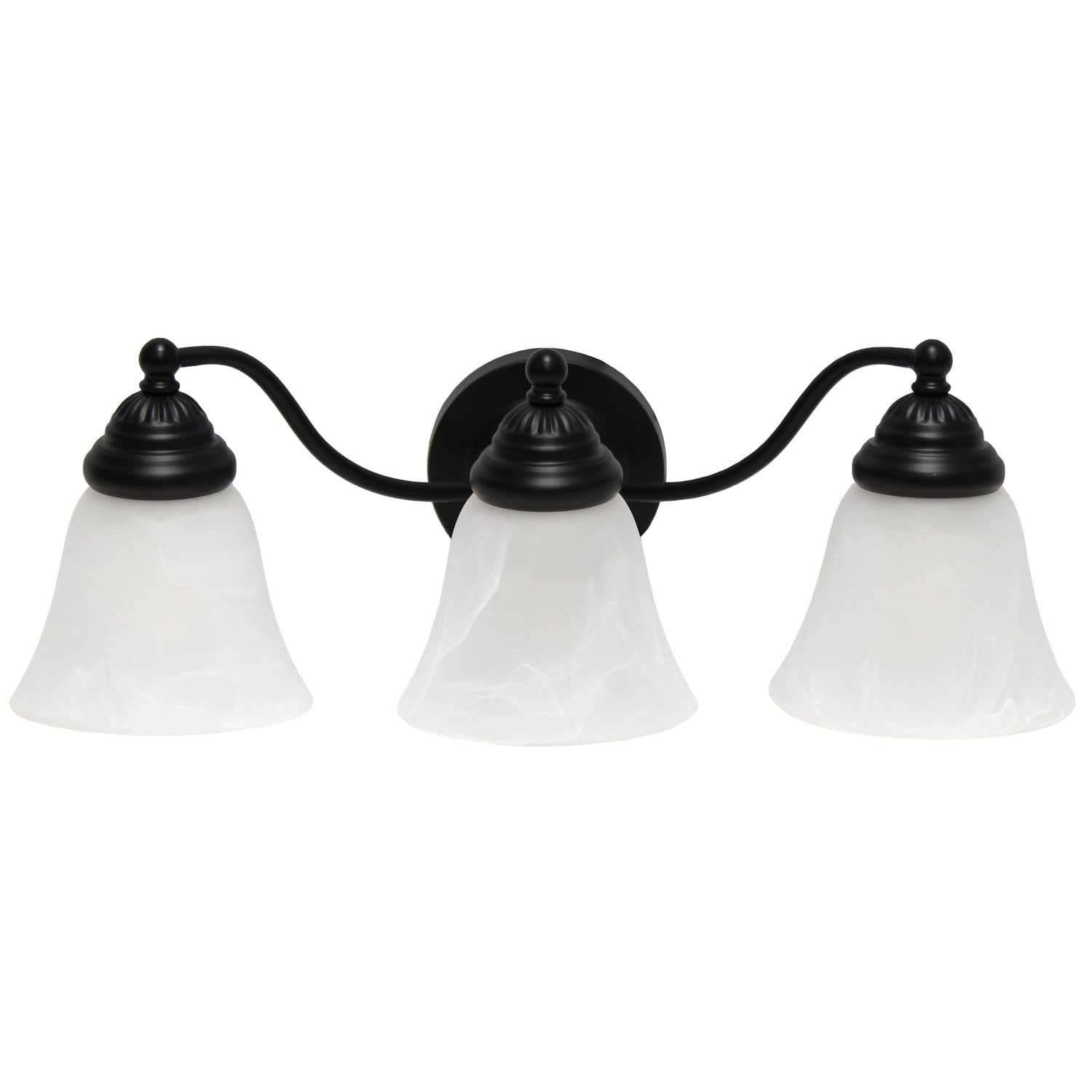 Simple Designs VT1023-BLK 19.25 Classic 3 Light Winding Metal and Frosted Marble White Bell Shape Glass Shades Decorative Wall M