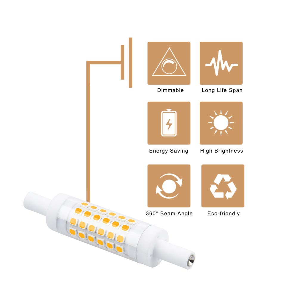 Bonlux R7S LED Light Bulb 5W (45W Halogen Equivalent) Warm White 3000K - 78mm Double Ended Floodlight - 2 Pack