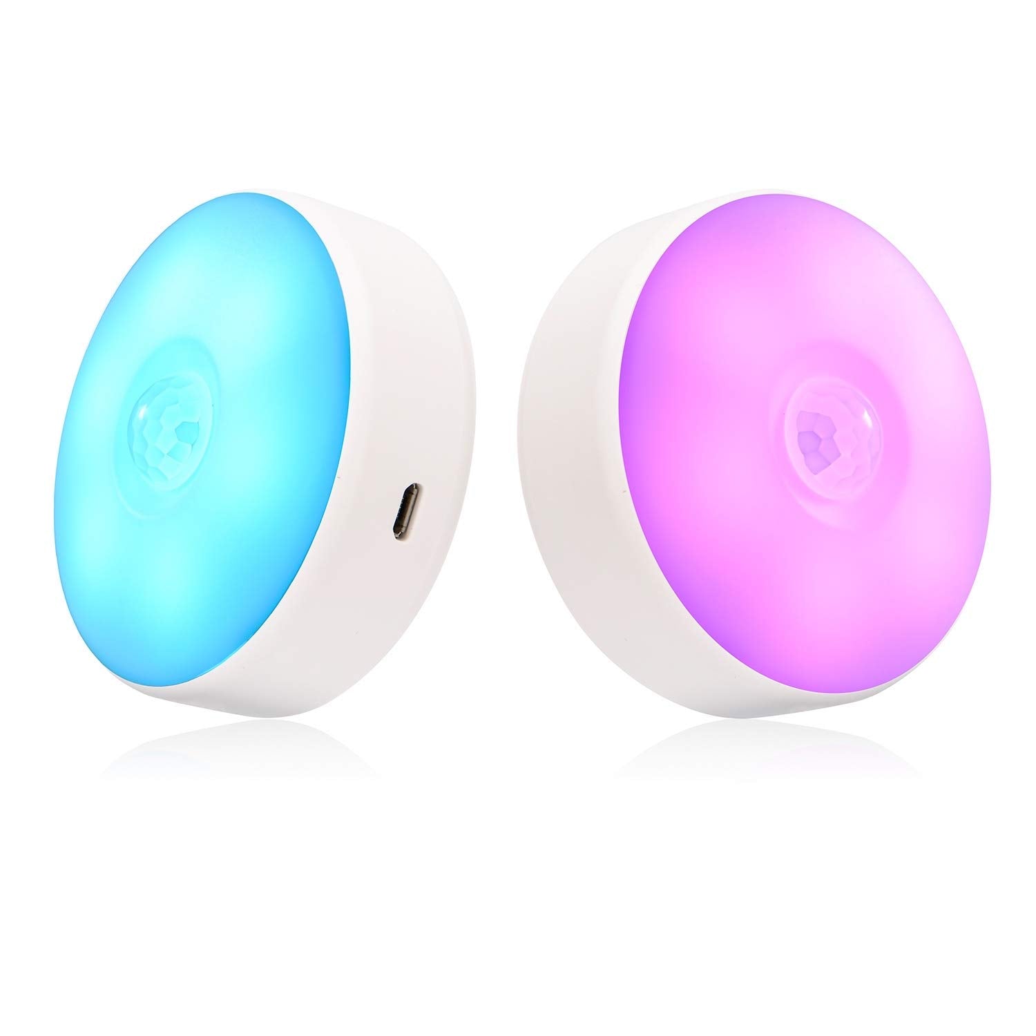 SingHong Motion Sensor LED Night Light, USB Rechargeable, 8 Colors, 3 Modes, White, Model SHNL-W2, 2 Pack