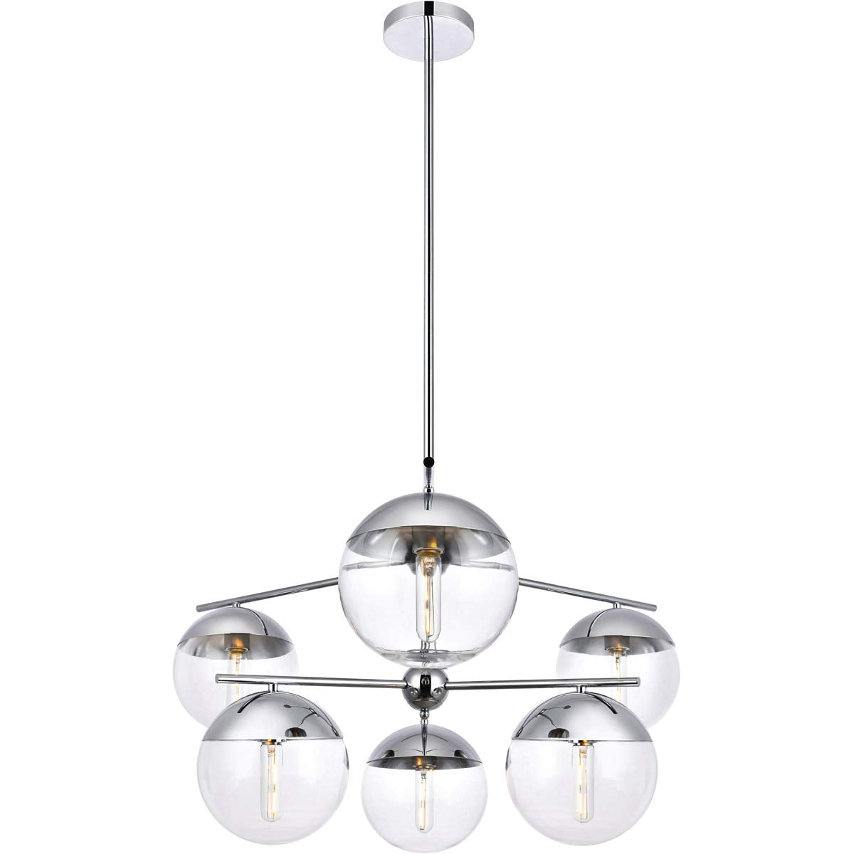 Living District Chrome Pendant Light - 6 Lights With Clear Glass Shade