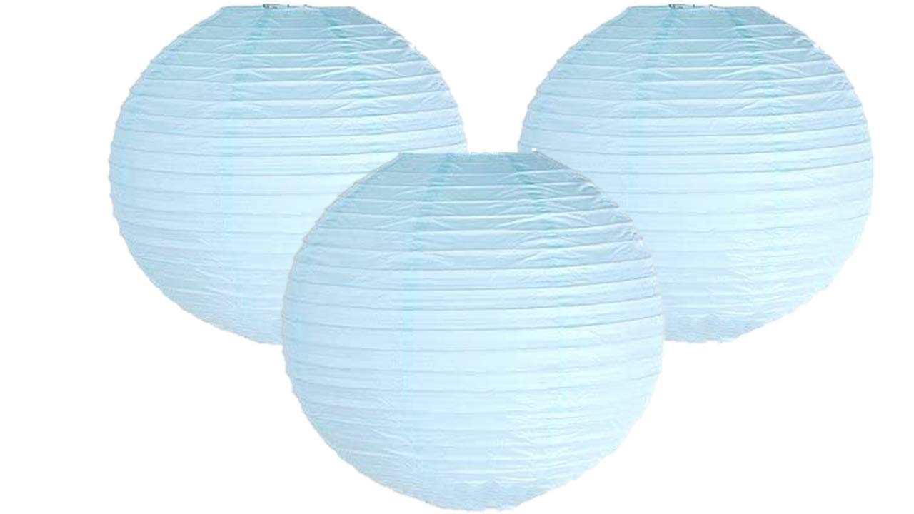 Pack Of 3 Round Paper Lanterns Lamp Wedding Birthday Party Decoration (Baby Blue, 14''/35CM)