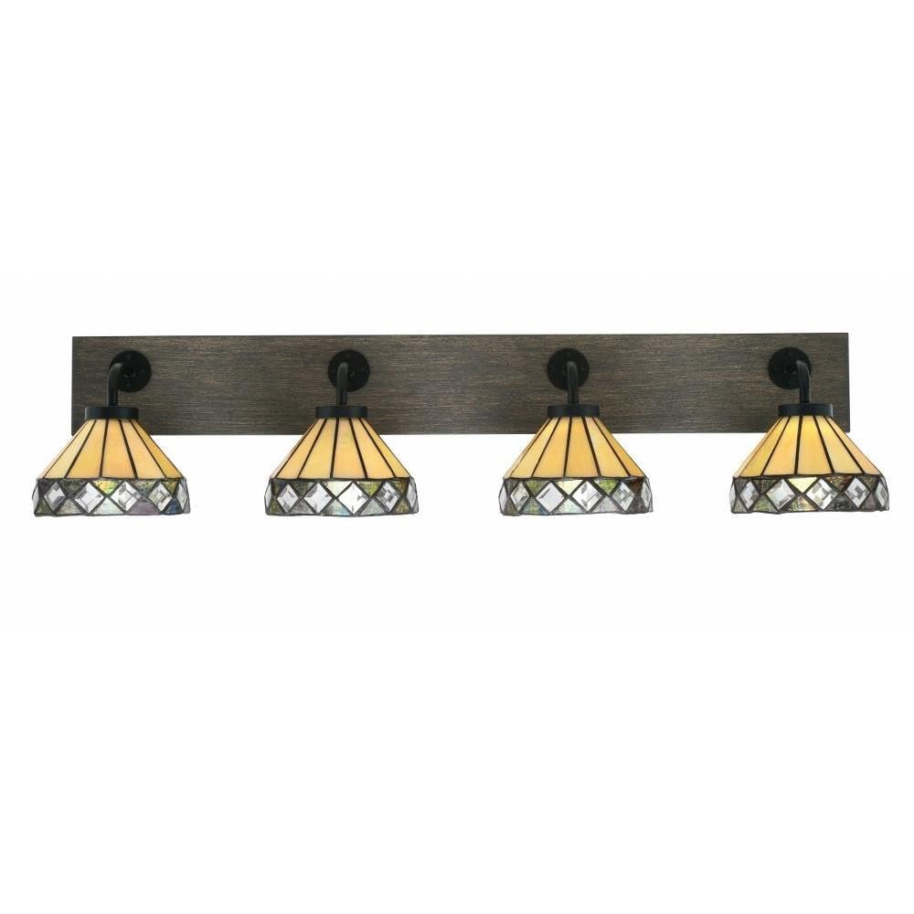 Toltec Lighting 1774-Mbdw-9405 Oxbridge - 4 Light Bath Bar-8.25 Inches Tall And 37.5 Inches Length, Finish Color: Matte Black/Painted Distressed Wood-Look Metal, Glass Color: Diamond Peak Art