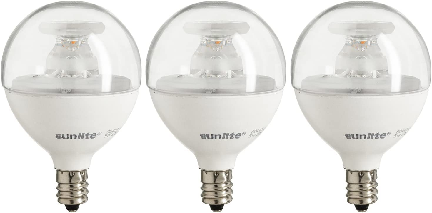 Sunlite LED G16.5 Globe Light Bulb, 5 Watts (40W Equivalent), 350 Lumens, 2700K Soft White, Dimmable, Candelabra E12 Base, Short