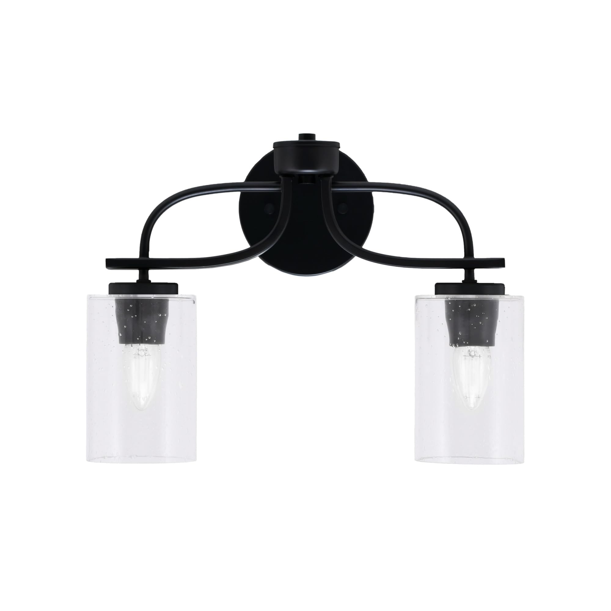 Cavella 2 Light Bath Bar In Matte Black Finish With 4" Clear Bubble Glass