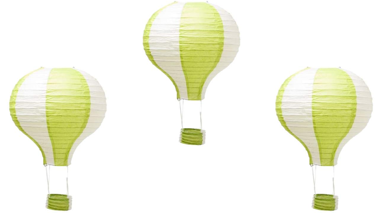 Pack Of 3 Stripy Hot Air Balloon Paper Lantern Wedding Party Decoration Craft Lamp Shade (Green, 16'' (40Cm))