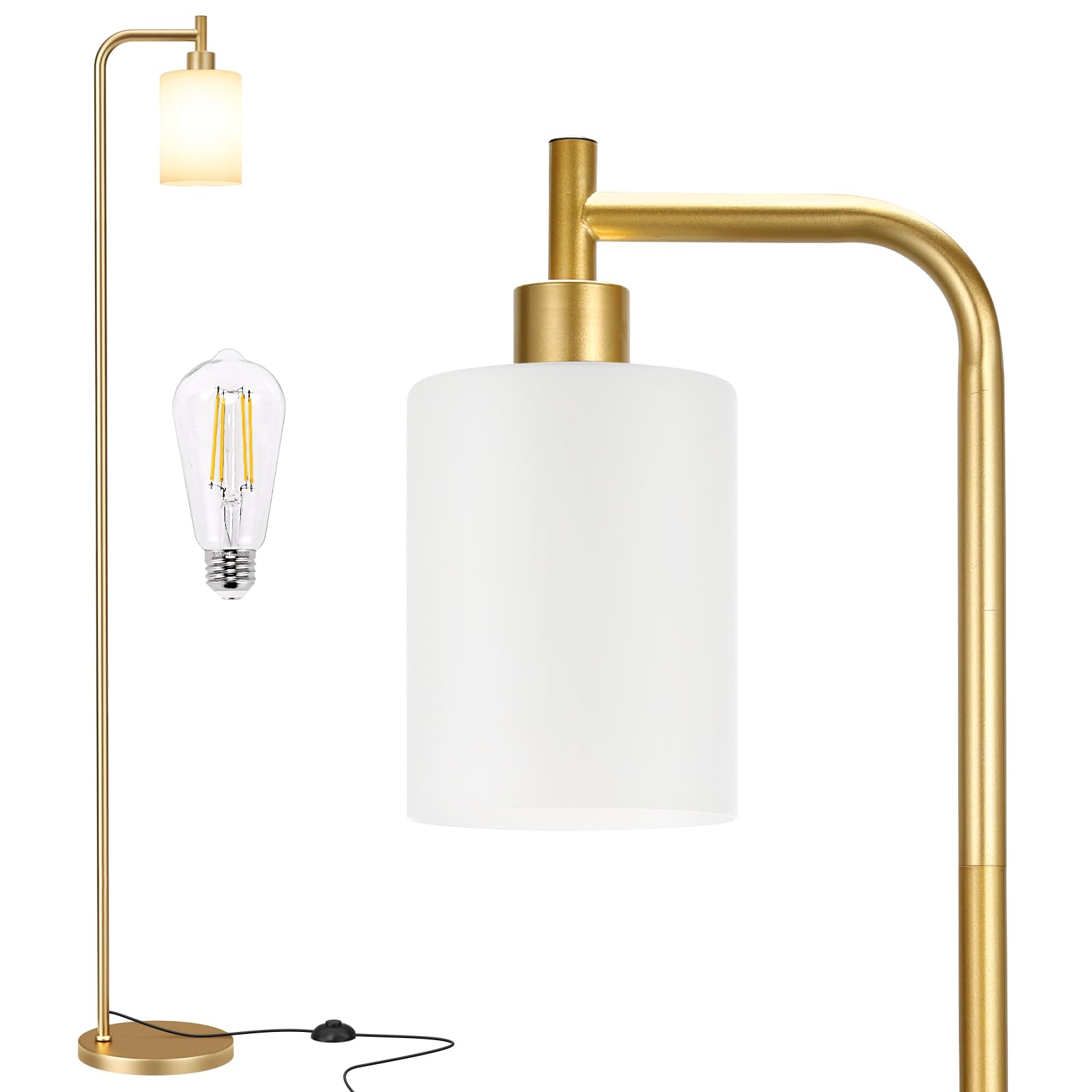 Ziisee Floor Lamps for Living Room - Industrial Standing Lamp with Frosted White Glass Shade, Modern Gold Floor Lamp with LED Bu