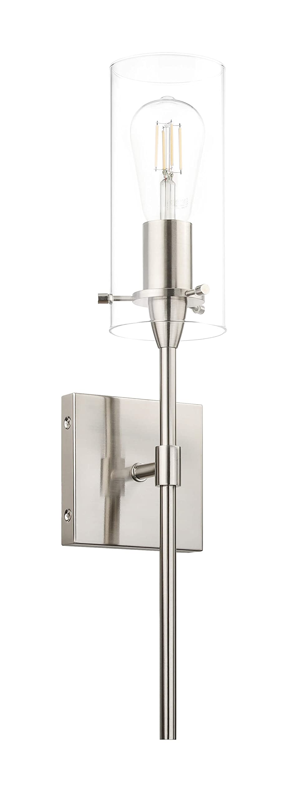 Xinbei Lighting Modern Brushed Nickel Wall Sconces Set Of 2, Clear Glass Iron Indoor Vanity Lighting For Bathroom & Hallway