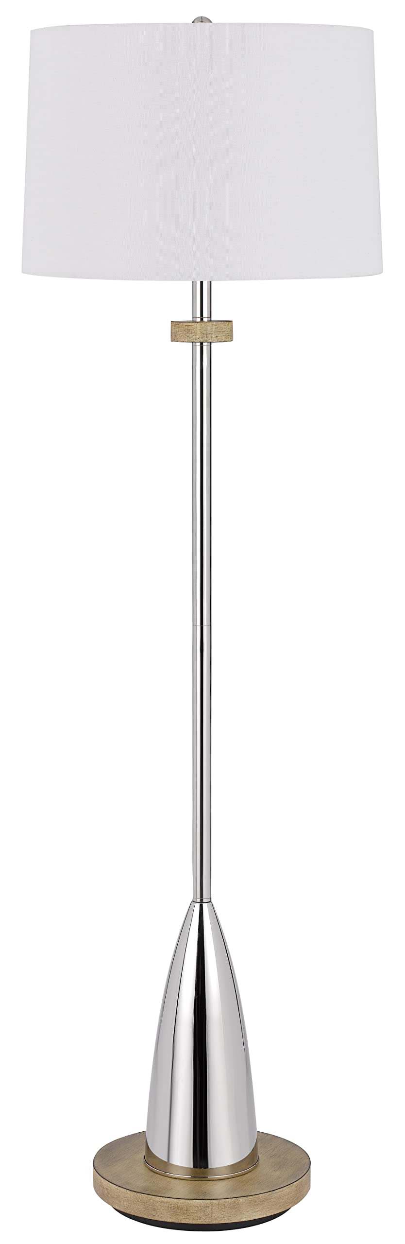 Cal 150W 3 Way Lockport Metal Floor Lamp With Rubber Wood Base - Chrome/Wood Finish