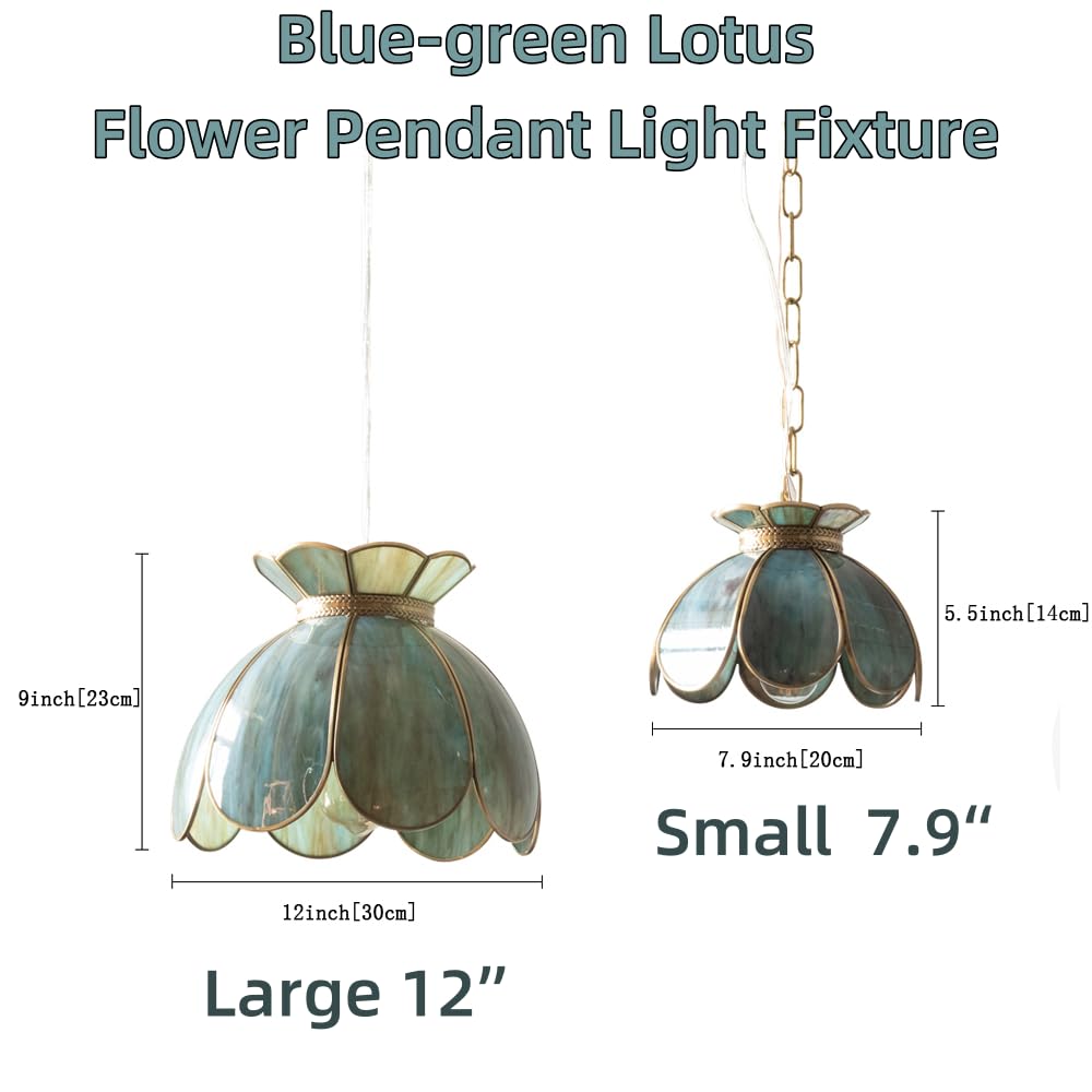 Yifi Mini Lotus Pendant Light Fixture, Vintage Brass Ceiling Pendant Lighting, Lotus Flower Glass Hanging Lamp For Kitchen Islan
