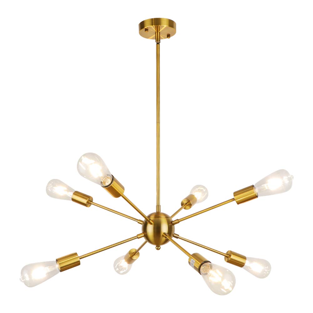Lynpon 8-Light Gold Sputnik Chandelier - Modern Brass Ceiling Fixture For Dining Room & Entryway
