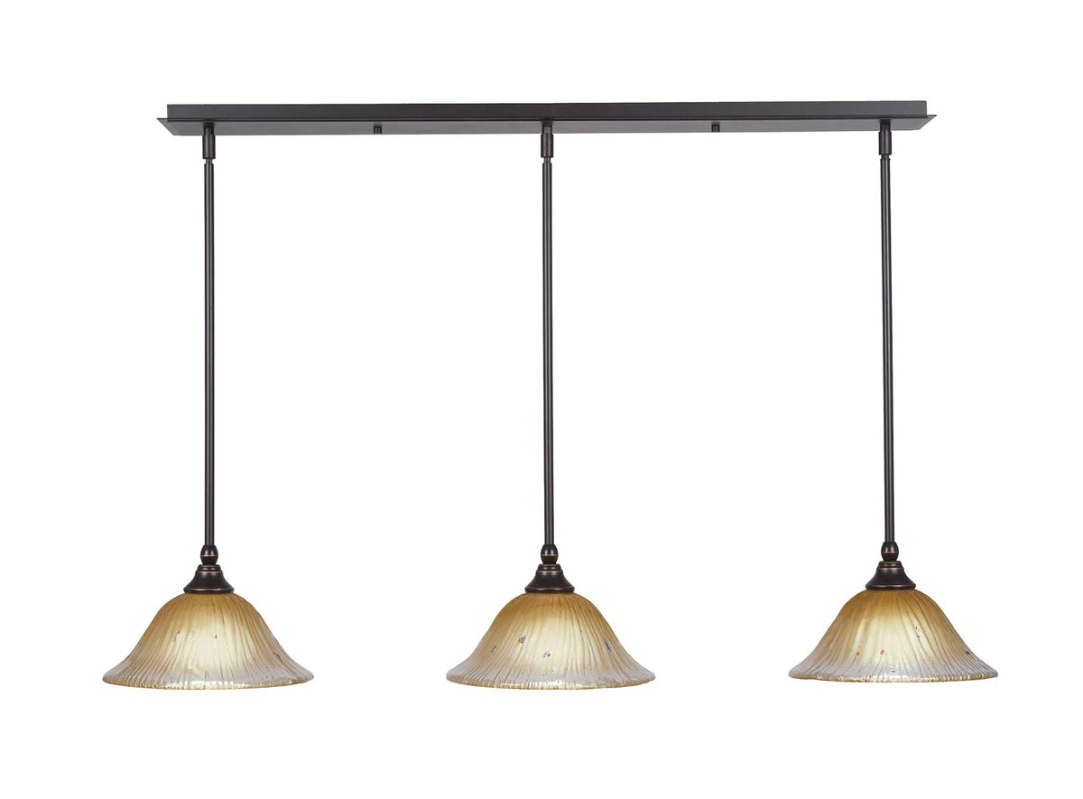 Toltec Lighting 36-Dg-730 3 Light Multi Light Mini Pendant With Hang Straight Swivels With 10&quot; Amber Crystal Glass, Dark Granite Finish