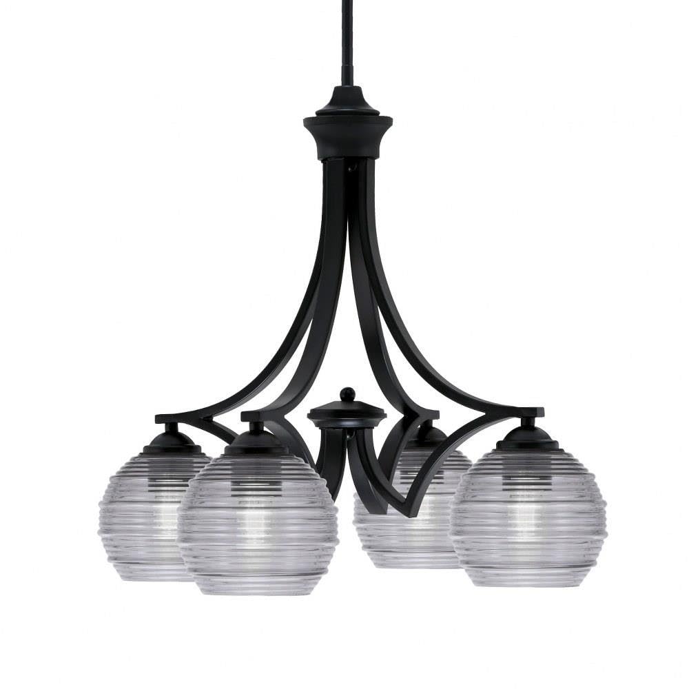 Toltec Lighting 568-Mb-5112 Zilo - 4 Light Downlight Chandelier-20 Inches Tall And 21 Inches Wide, Finish Color: Matte Black, Glass Color: Smoke Ribbed