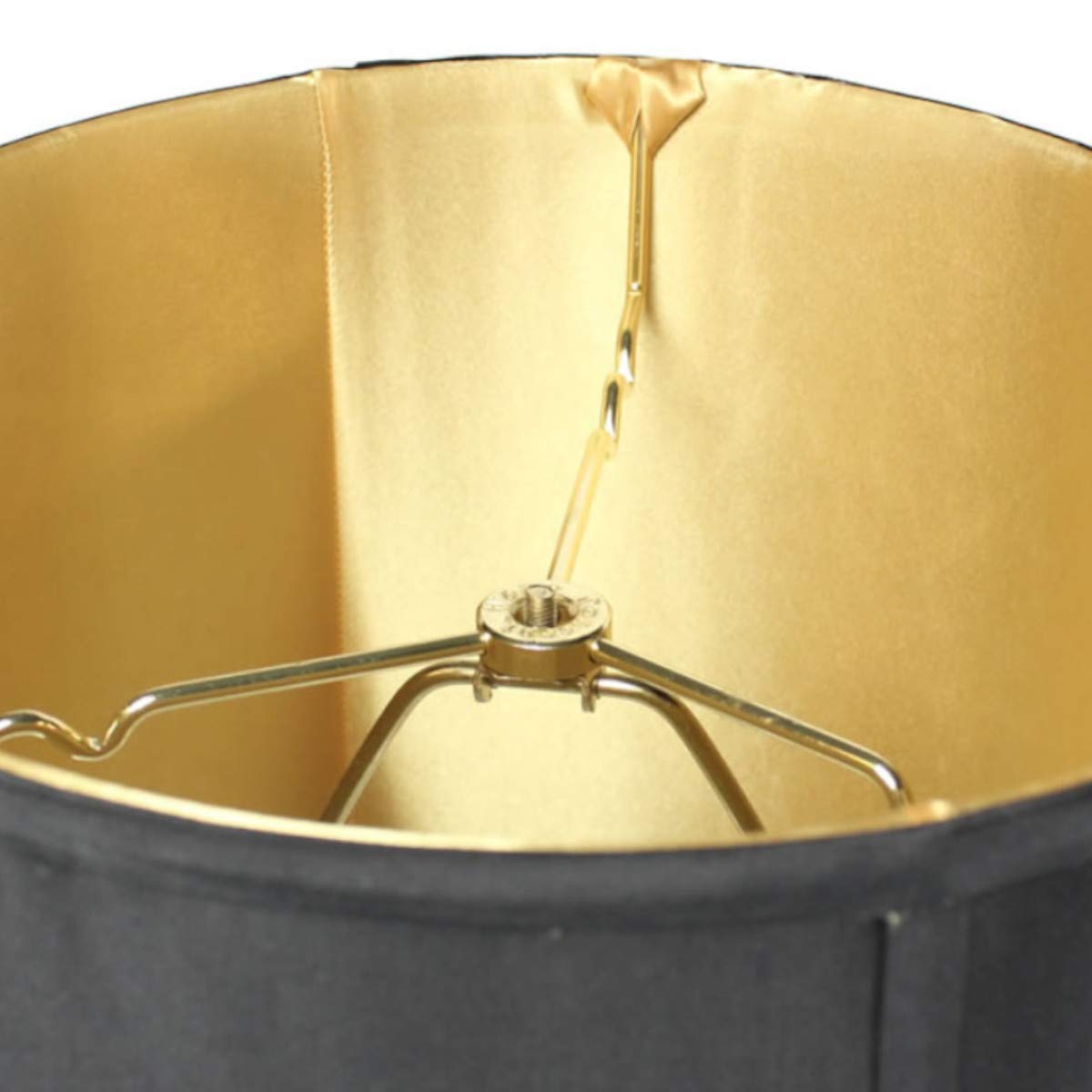 HomeConcept Prestige Drum Lampshade - 12inx14inx15in, Black Shantung Fabric, Brass Spider Fitter, Model 121415DRBK
