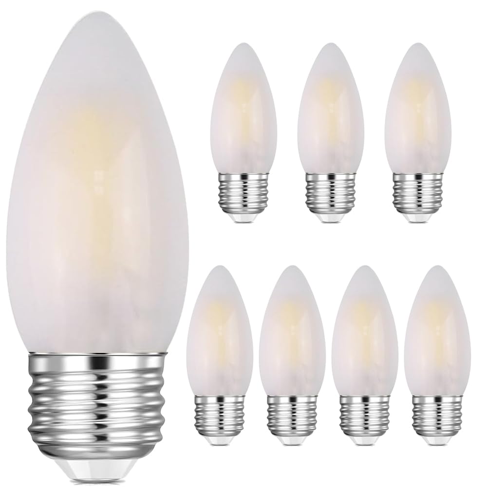 Jacqings E26 Candelabra Light Bulbs 2W LED Dimmable 2700K Warm White B11 Torpedo Tip Fog White (8 Pack)