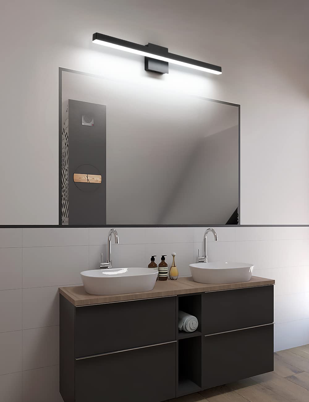 Joossnwell Modern Vanity Light Fixtures Matte Black Aluminum Bar Lighting For Bathroom Lights Over Mirror 31.5'' Inch Led Wall L