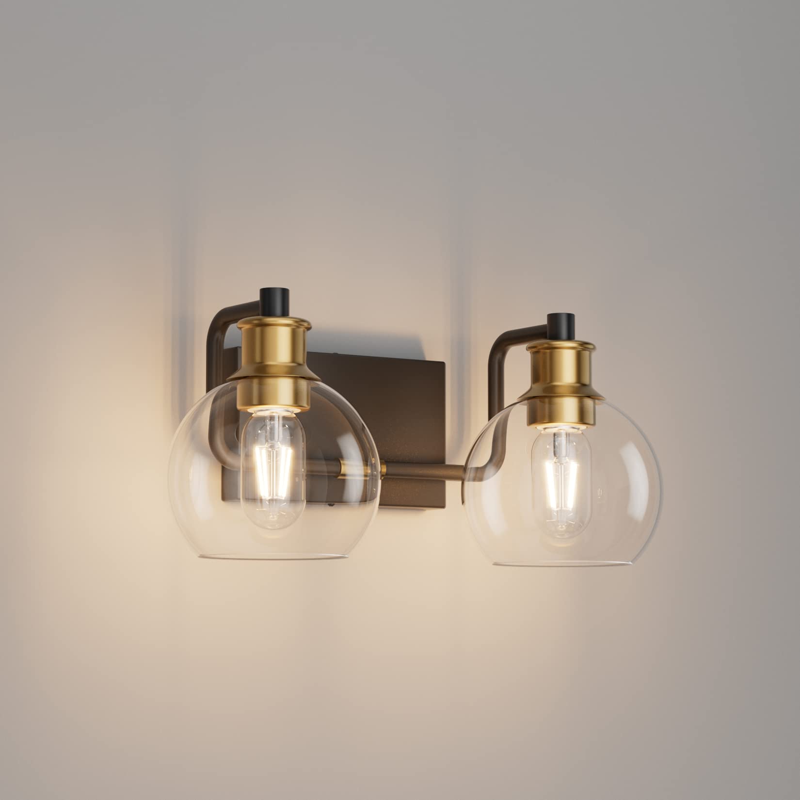 Tipace 2-Light Vintage Bathroom Vanity Light Fixture, Black & Gold, Glass Globe Sconces, Model L-7493-1