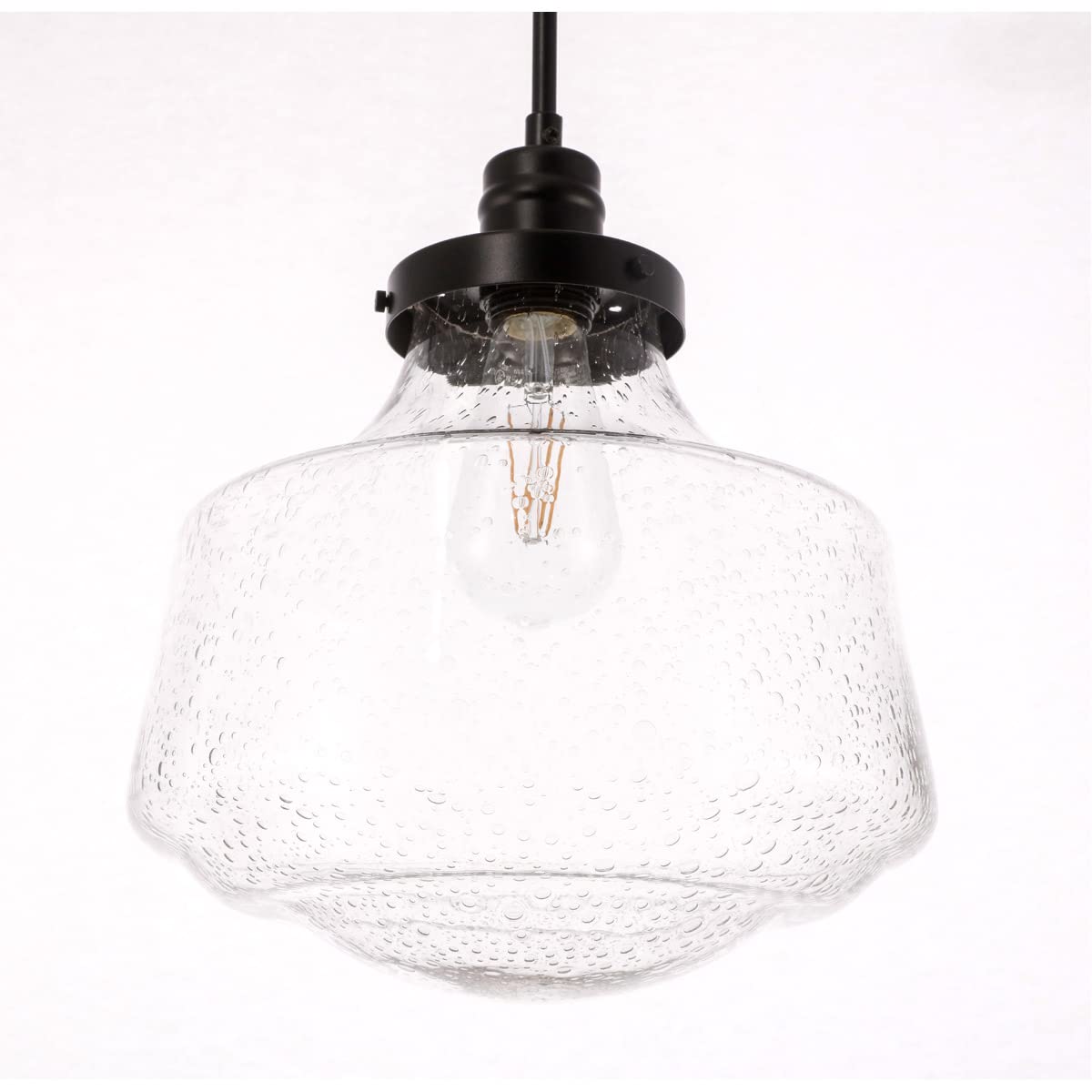 Elegant Lighting Living District Lyle 1-Light Metal Pendant in Black and Clear Seeded