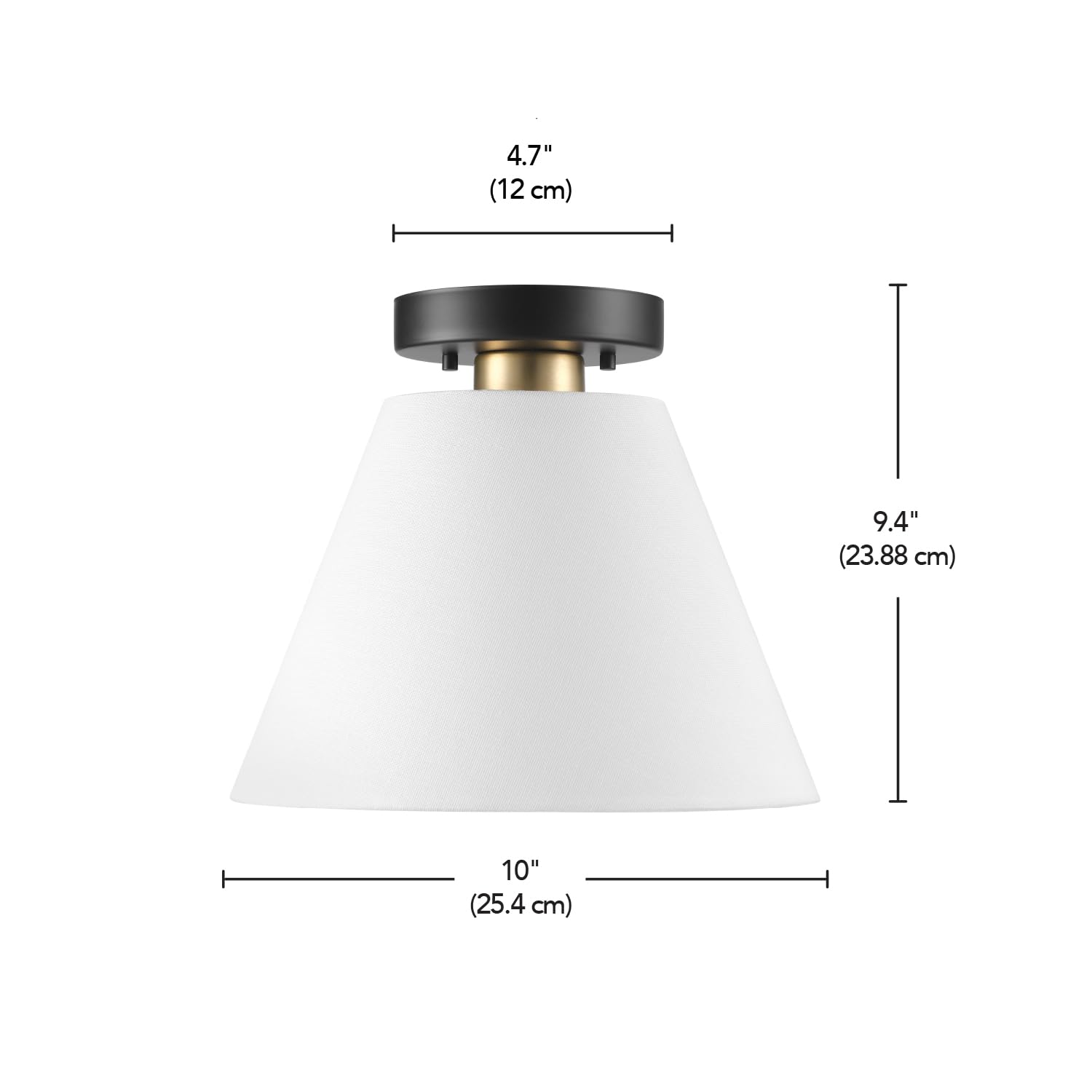 Globe Electric 66000137 1-Light Semi-Flush Mount Ceiling Light, Matte Black, Matte Brass Accent, White Linen Shade, Home Improve