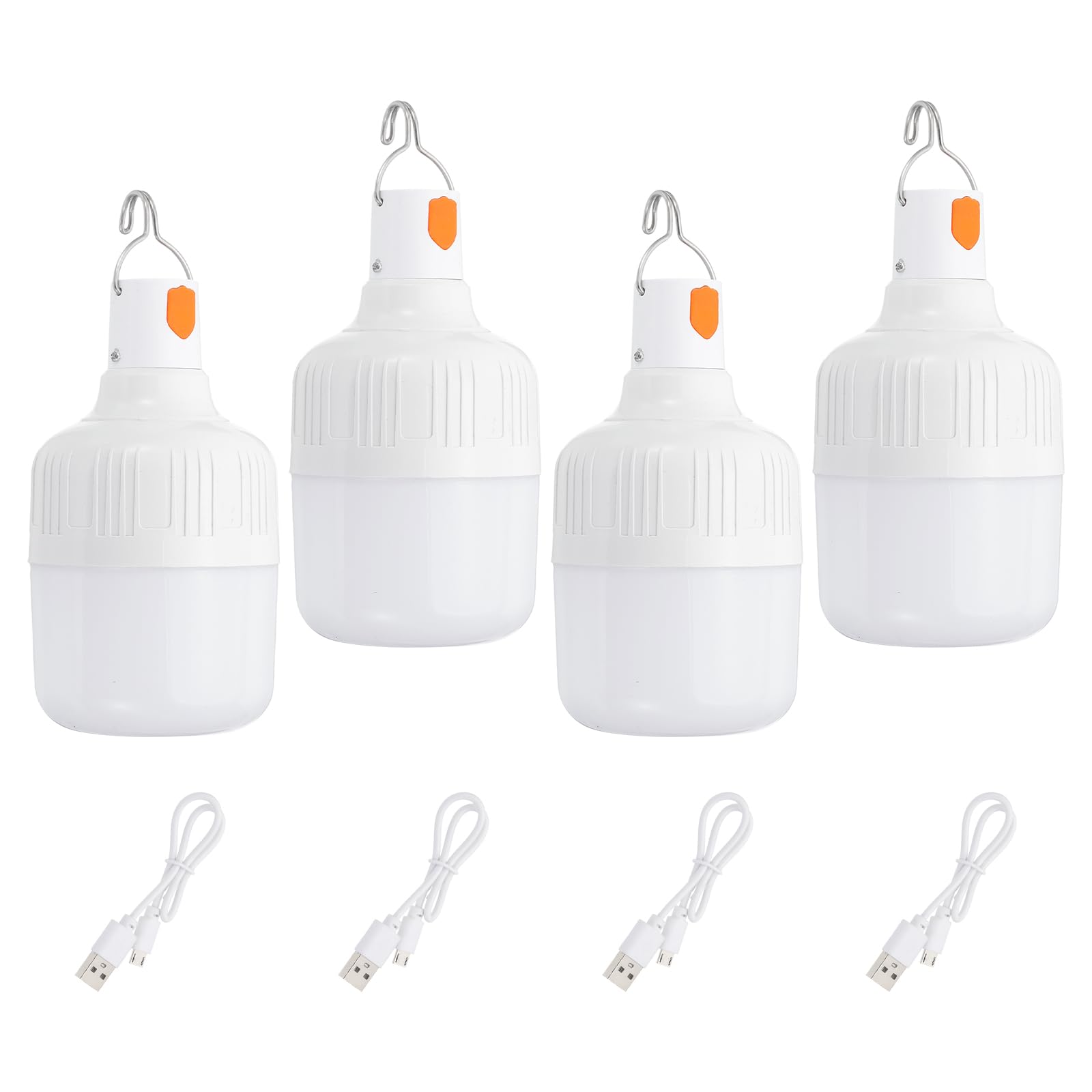 Patikil Camping Lantern  4 Pack Rechargeable Led Tent Lamp Lights Bulb Portable Hanging 3 Lighting Modes 90W With Clip Hook For Camping  Hiking  Fishing  White