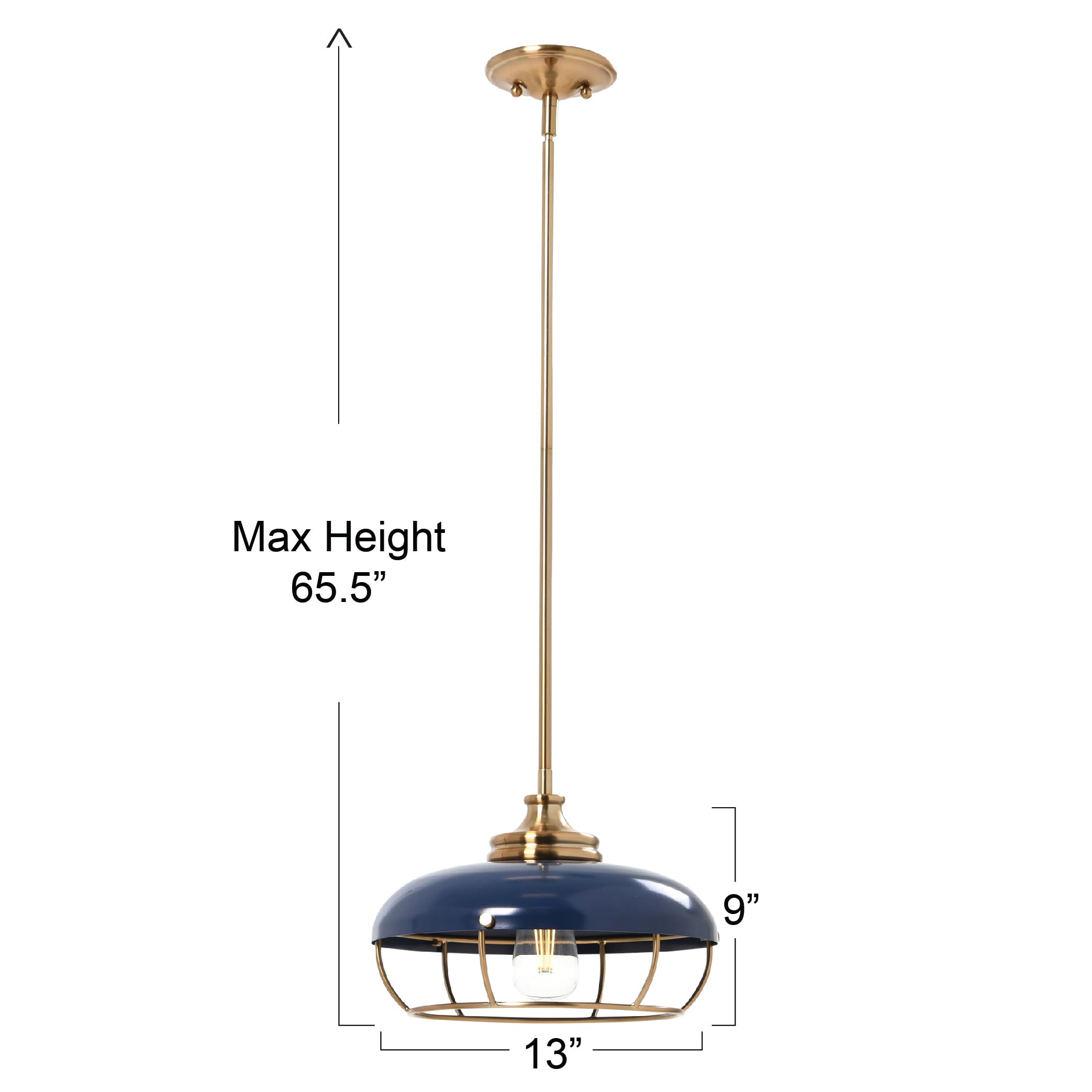 Robert Stevenson Lighting Presley - Caged Dome Metal Ceiling Light, Brushed Brass And Navy Blue