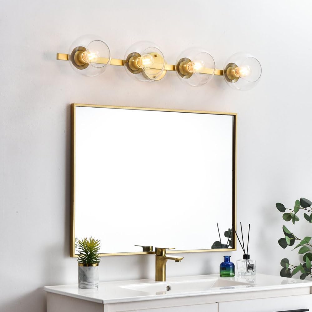 Living District Rogelio 4-Light Iron & Glass Bath Sconce in Brass/Clear