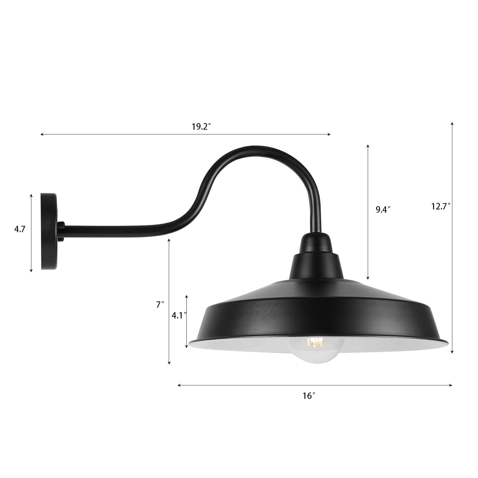 Diyel Dusk To Dawn Gooseneck Barn Lights Outdoor, 16 Inch Dome Large Farmhouse Exterior Light Fixture Wall Mount, Industrial Outdoor Wall Sconce Outside For House, Shop, Porch, Garage,Ddrz020 Bk-4Pack