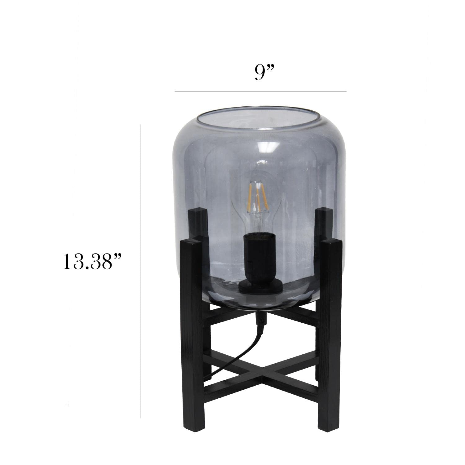 Simple Designs Lt1068-Smk Wood Mounted Glass Cylinder Shade Table Lamp, Black/Smoke