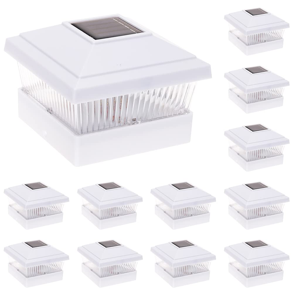 GreenLighting 12 Pack Classic #2 Solar Power Outdoor Garden Pathway Deck Dock Patio Fence Post Light for 5x5 PVC Posts (Off-Whit