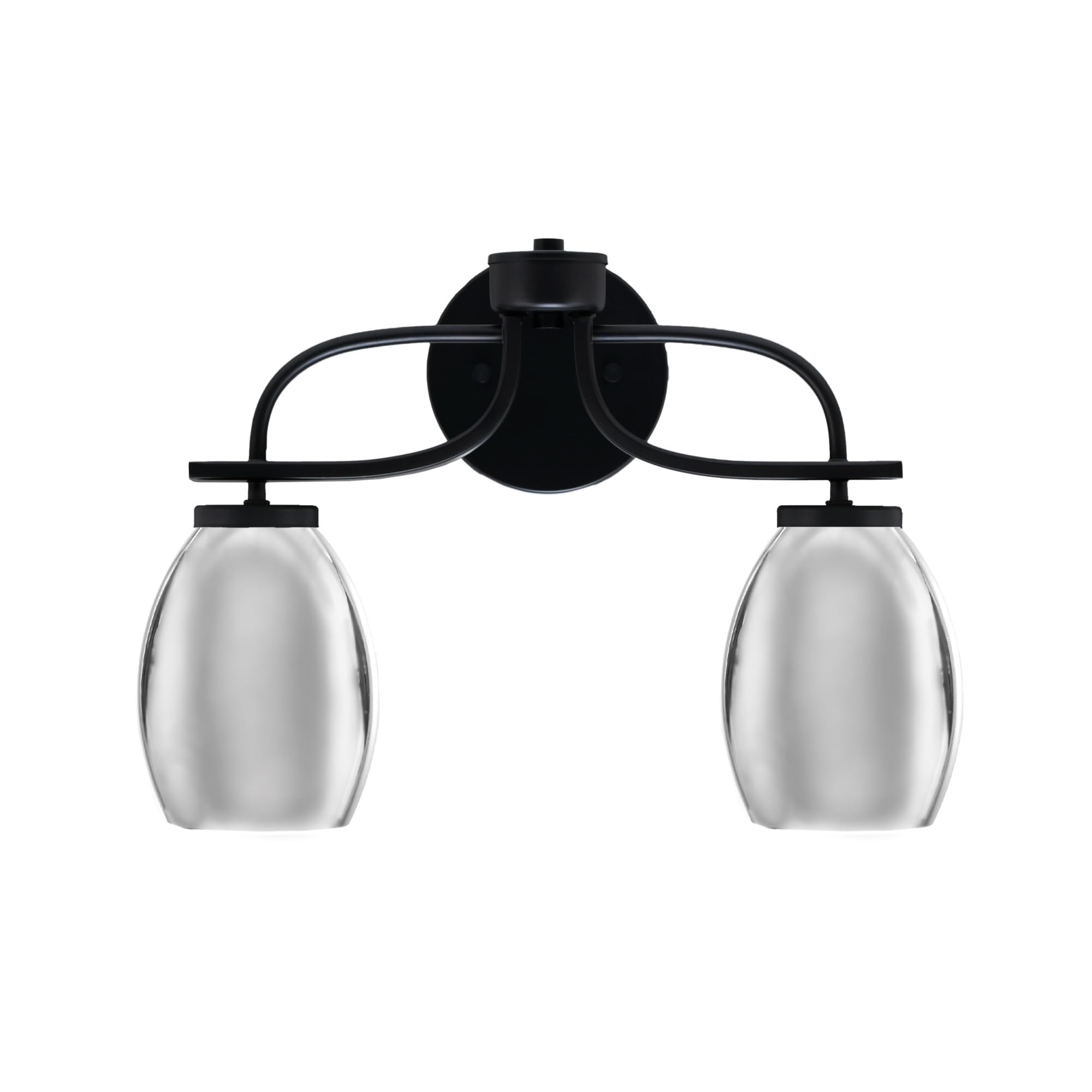 Cavella 2 Light Bath Bar In Matte Black Finish With 5" Chrome Oval Metal Shades