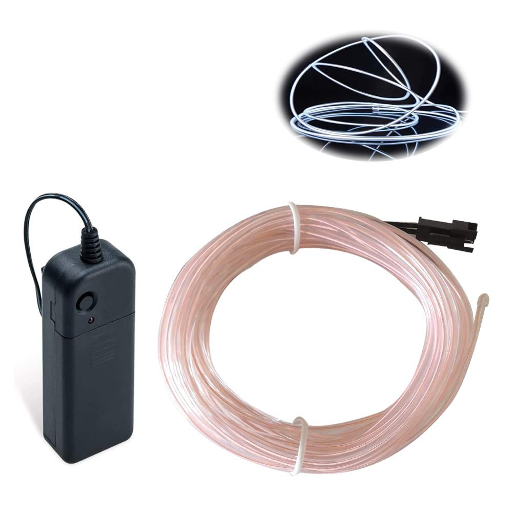 Maxlax El Wire White, 9.8Ft/3M Portable Battery Pack Neon Lights Strip 360° Cuttable Glowing Rope Lights For Parties, Halloween, Diy Decoration