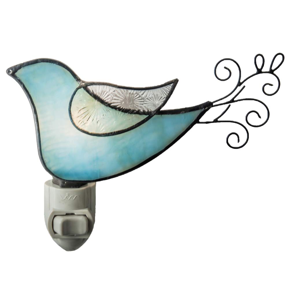 J Devlin Glass Art Blue Stained Glass Bird Night Light - Whimsical Nursery, Bedroom, or Bathroom D  cor