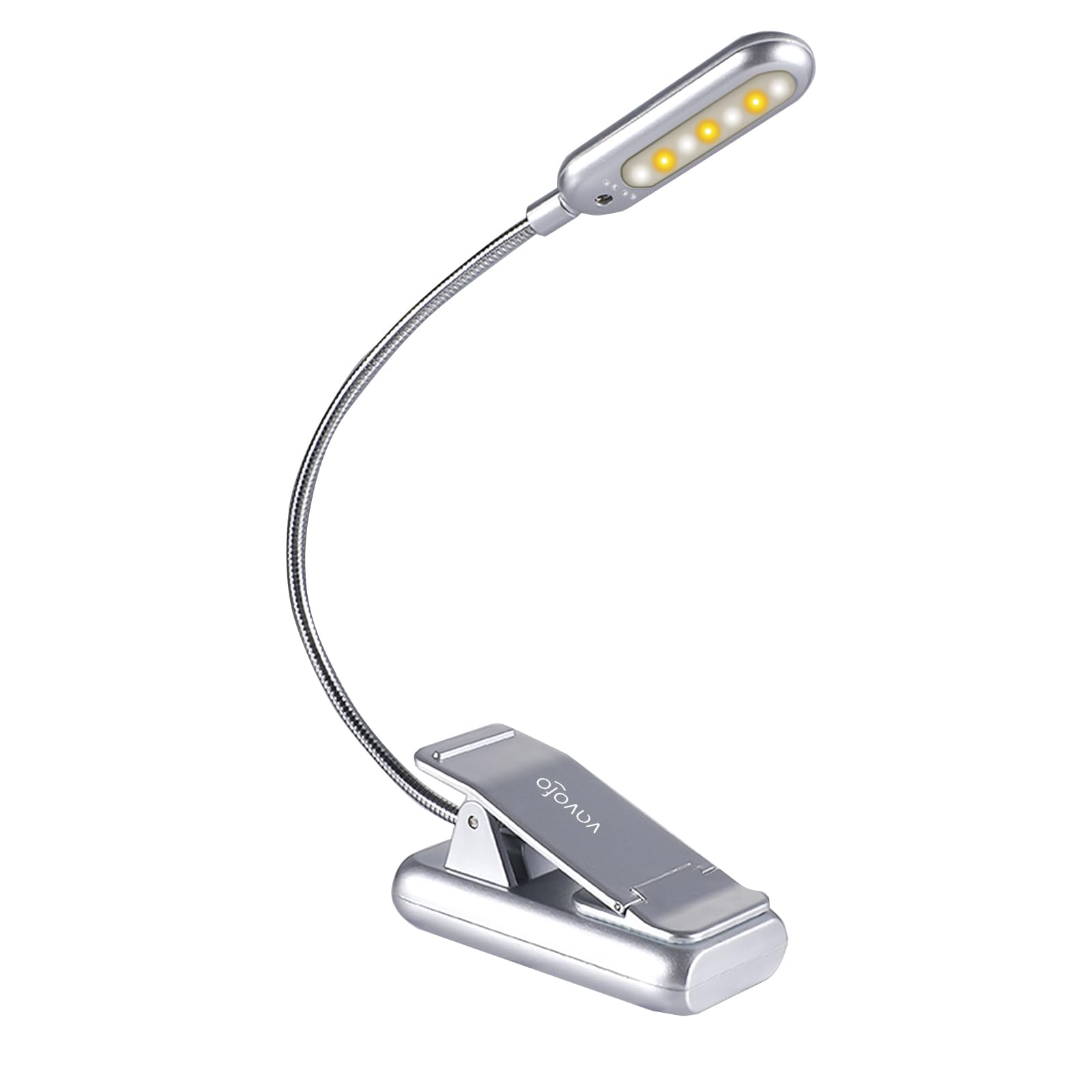 VAVOFO Rechargeable Book Light, 7 LED, 9-Level Brightness, Eye Care, Silver, Model KM-6720