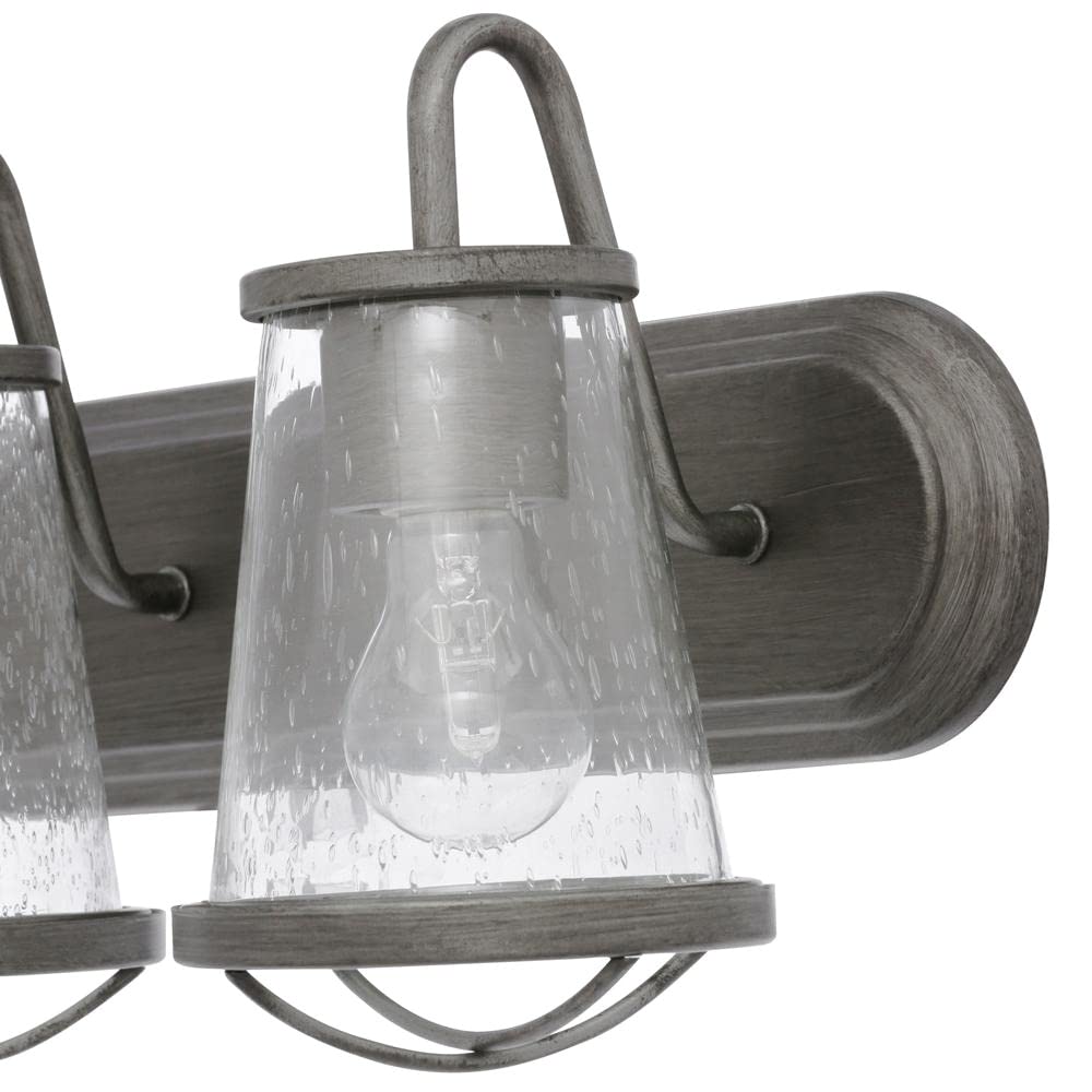 DESIGNERS FOUNTAIN 2-Light Bathroom Vanity Light Fixture, Glass, 18in, Weathered Iron, Model 87002-WI