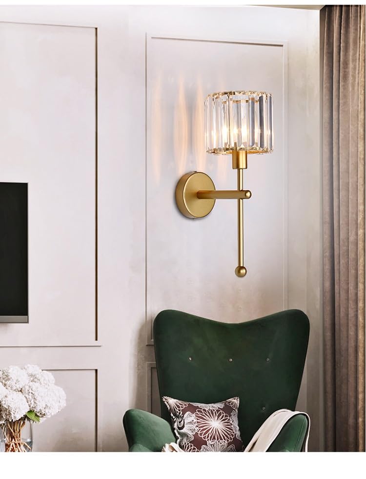 Modern Glass Crystal Wall Sconces Battery Operated Set Of 2,Gold Rechargeable Wall Lights With Remote,Non Hardwired Clear Wall L