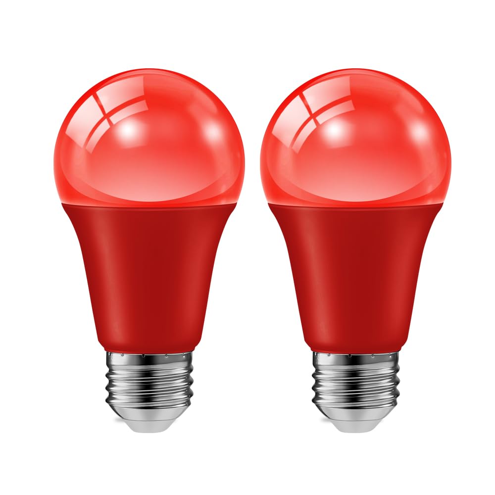 haraqi 2 Pack 9W (60W Equivalent) 120V E26 Base A19 LED Colored Light Bulb, Red LED Lights for Party Christmas Decor and Hallowe