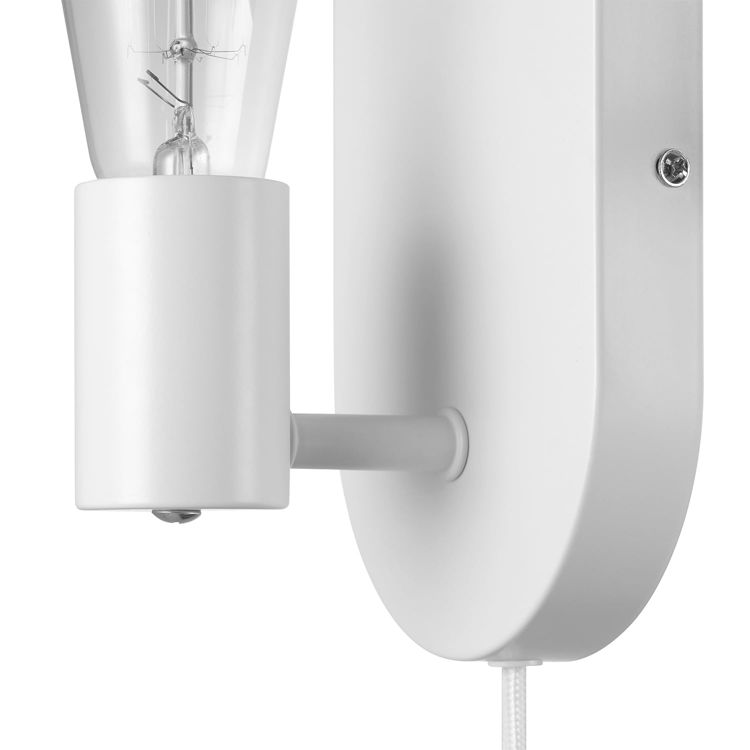 Globe Electric 65000134 1-Light Plug-In Or Hardwire Wall Sconce, Matte White, 6Ft White Fabric Covered Cord, Inline On/Off Rocke