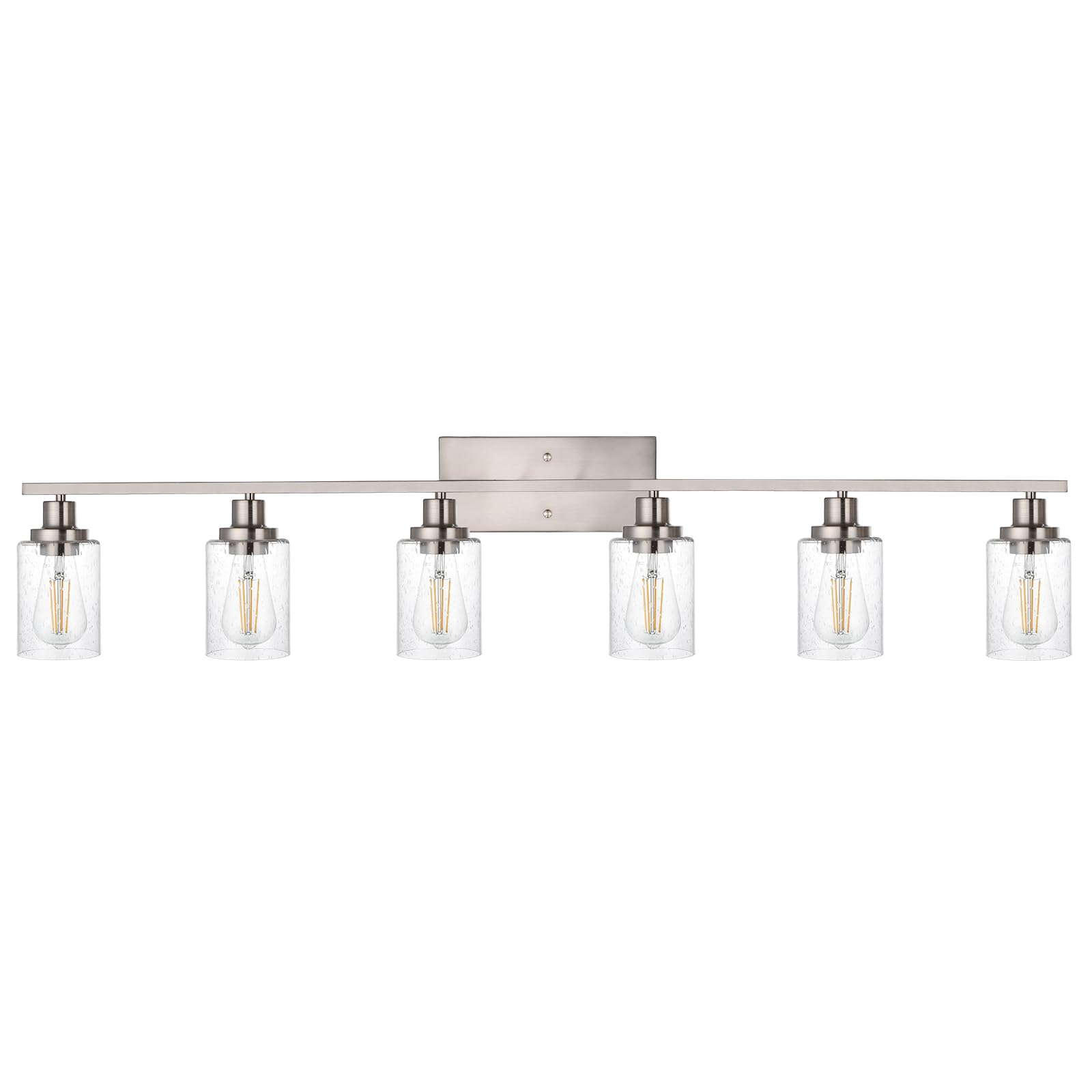 Winshen 6-Lights Bathroom Vanity Light Fixtures With Seeded Glass Lampshades, 45.3-Inches Length Modern Brushed Nickel Wall Ligh