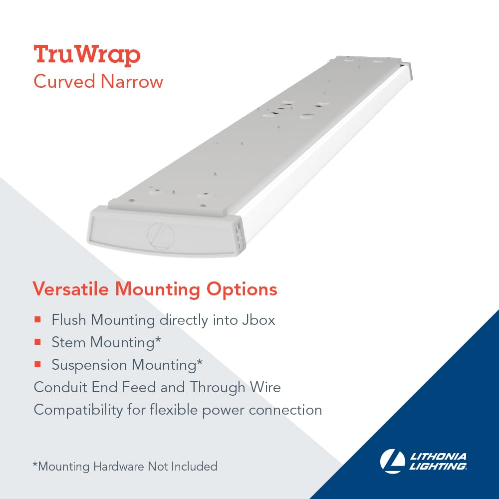 Lithonia Lighting TruWrap Curved Wrap LED Ceiling Light 3000K/4000K/5000K Switchable, Narrow, White, Model TRUN 48 ALO4 CMP 8