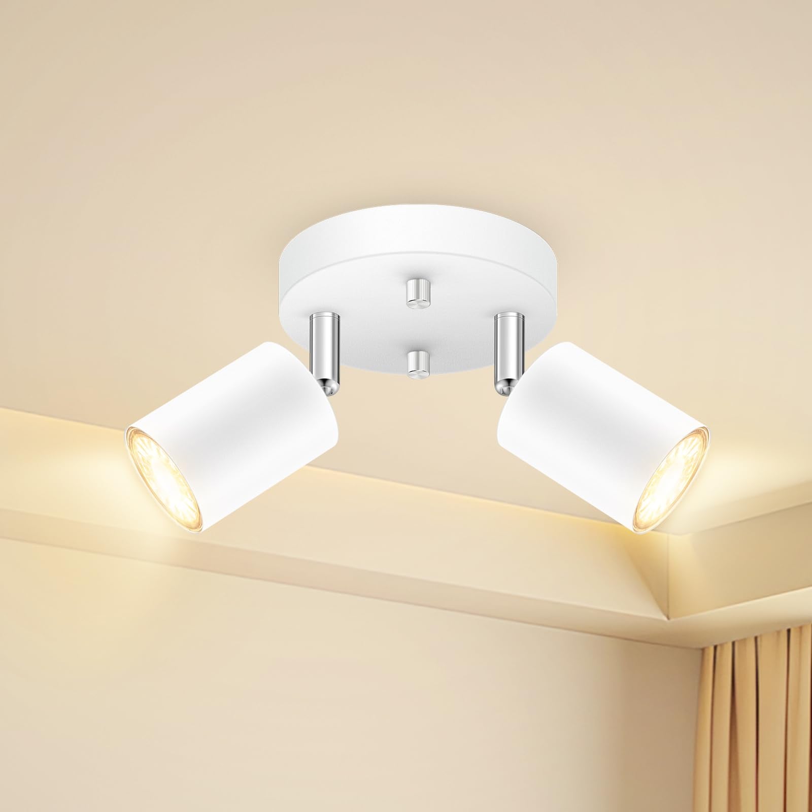 BoostArea LED Track Lighting Kit, 2 Light, Metal, White Round Ceiling Fixtures, Model C0322