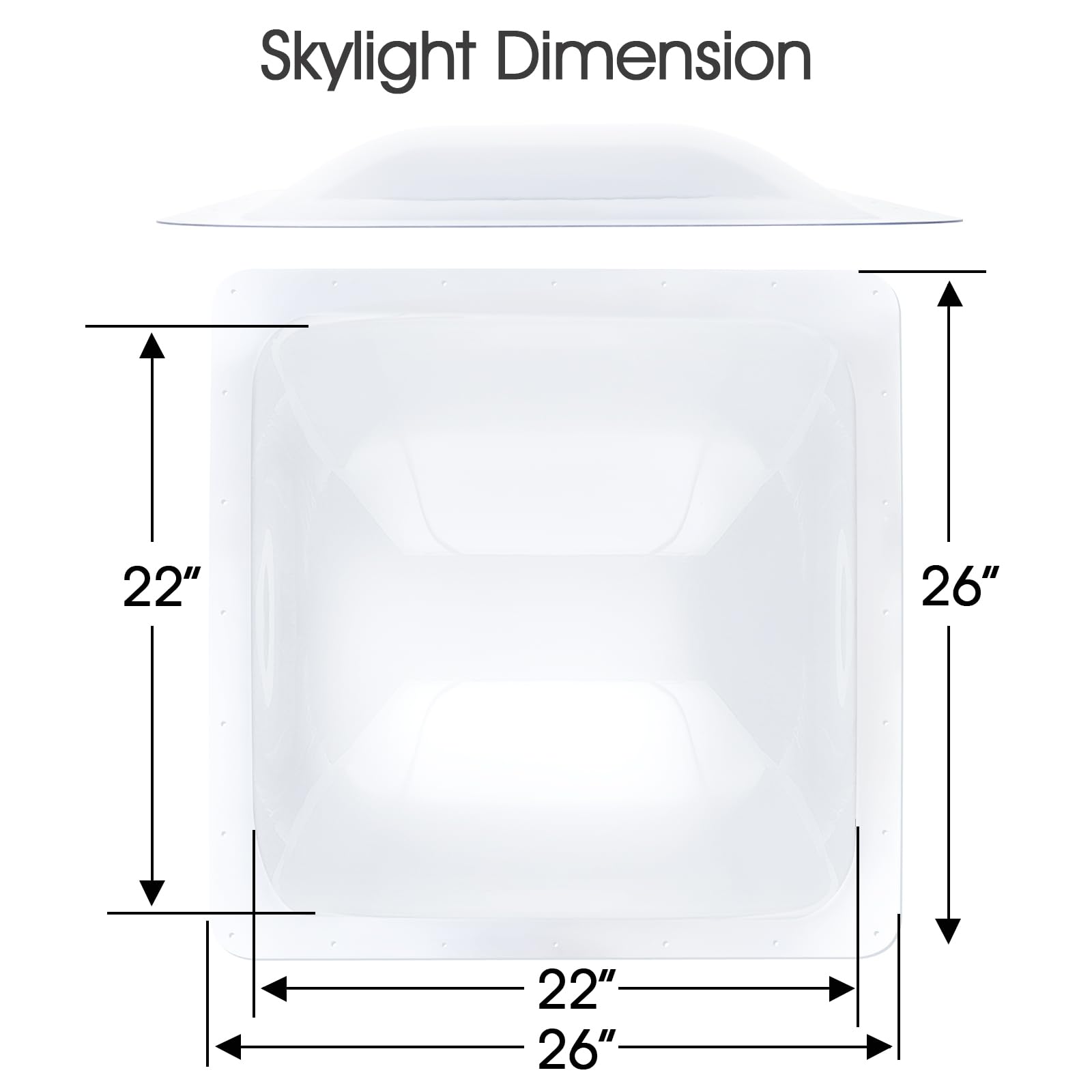 XMK RV Skylight Replacement Dome - 22"x22" Clear Polycarbonate, Model RV Skylight-013 for Camper, Trailer, Motorhome