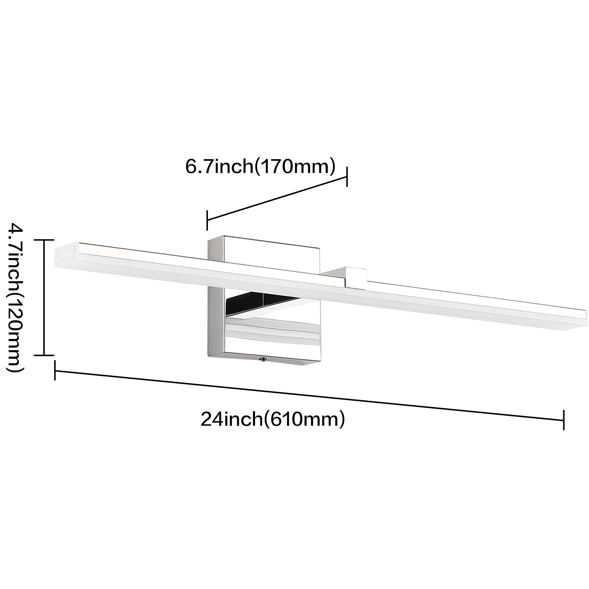 Zuzito 24&quot; Dimmable Bathroom Vanity Light, Modern Polished Chrome Led, 6000K Cool White