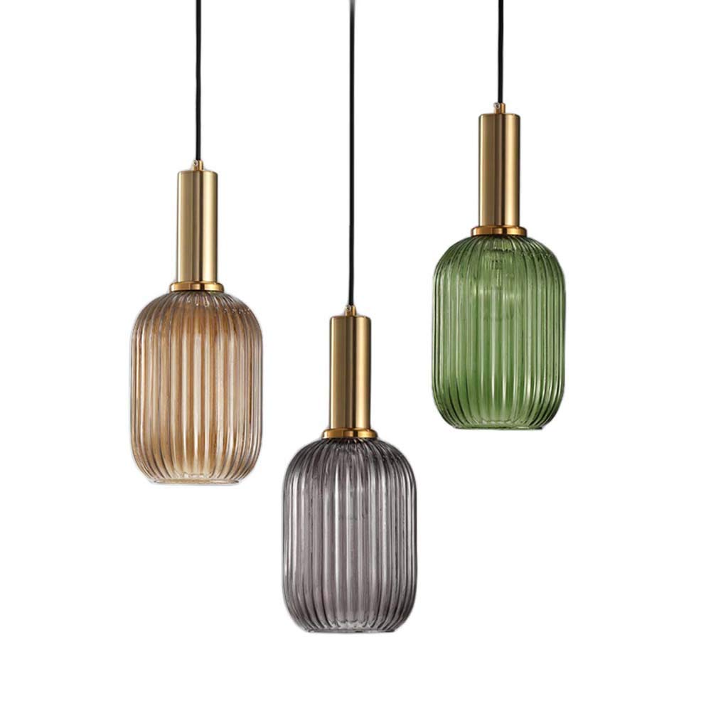 I-Xun Modern Pendant Light Fixtures For Kitchen Island, Farmhouse Striped Glass Pendant Lighting With Gold Socket, Stylish Ceili