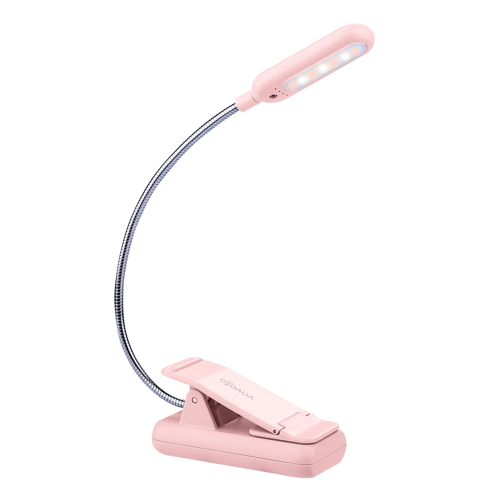 VAVOFO Rechargeable Book Light, Amber 1600K, 7 LEDs, Clip On, 1-Pack, Pink, Model KM-6720A