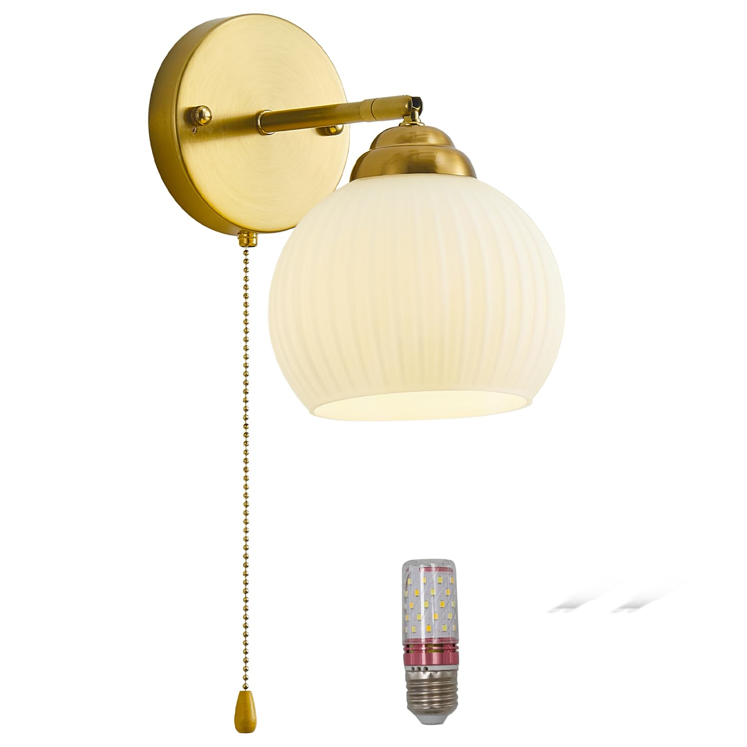 NDDSWM Gold Wall Sconce, mid Century Modern Sconce with Hand Pull Switch Indoor Wall Sconce for Bedroom Bedside Bathroom Kitchen
