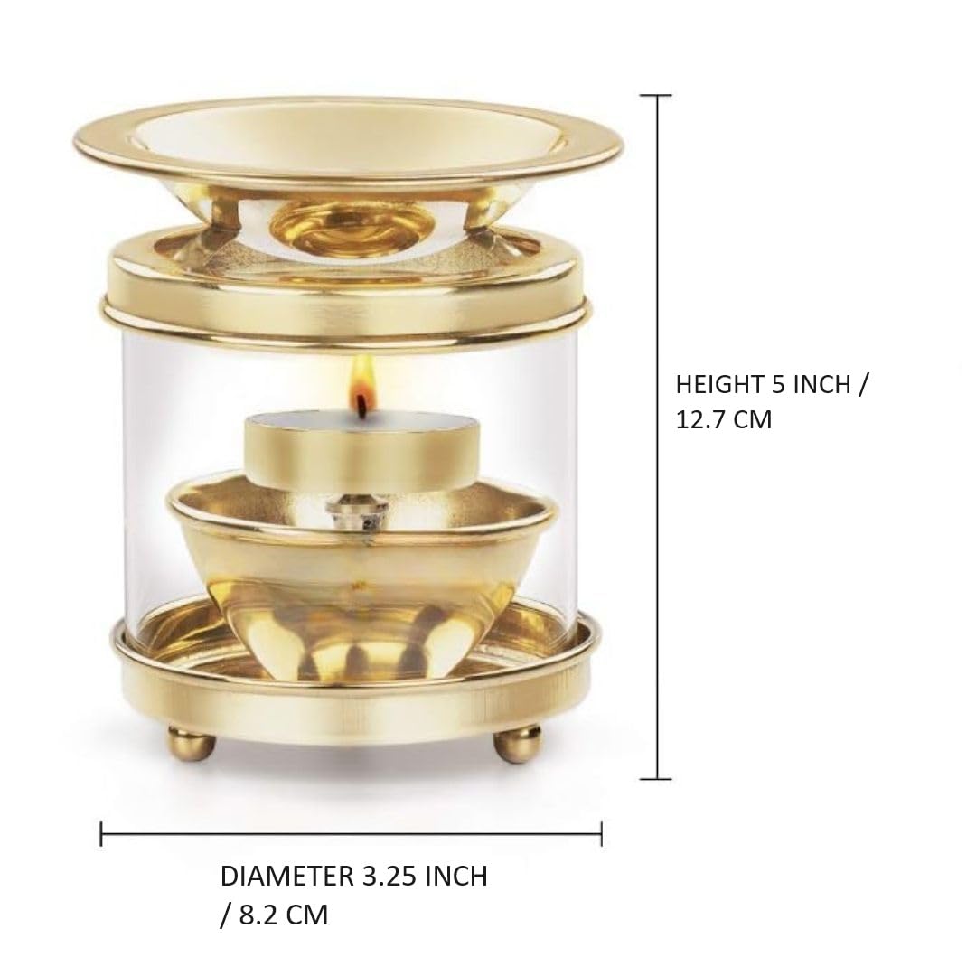 True Decor 5 Inches Camphor Diffuser/Aroma Incence Burner/Kapoor Dani Brass Akhand Diya for Puja with Borosilicate Glass Cover |