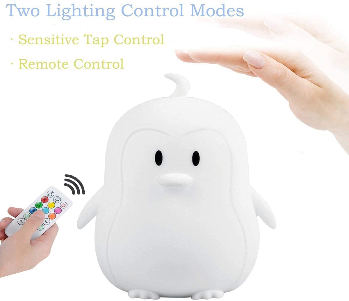 Tianhaixing Night Light - Rechargeable LED Silicone Penguin Lamp, 9 Colors, Touch & Remote Control, White, Model THX8861-6
