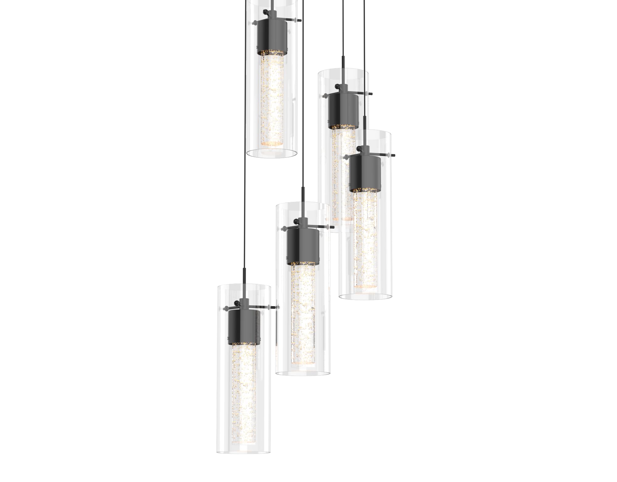 Tawson 5-Light Chandelier Pendant Ceiling Light, Integrated LED, Bubble Glass, Black, Special Edition