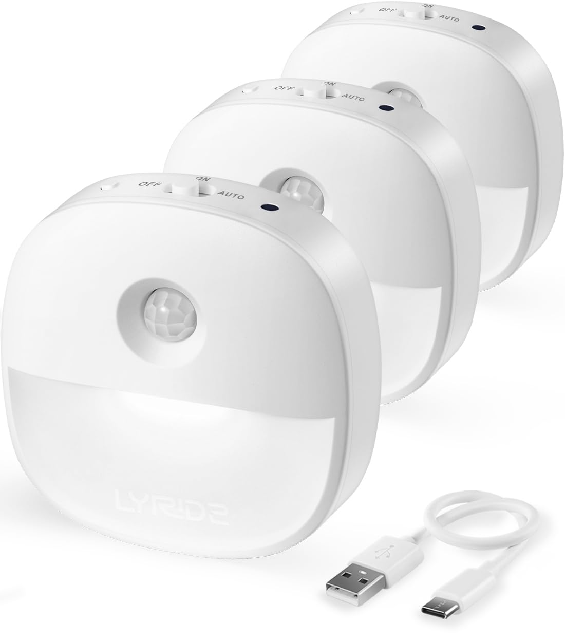 Lyridz Rechargeable Night Light, Motion Sensor Battery Night Light, Mini Stick-on LED Closet Cold Warm Night Light, 1-20LM Dimma